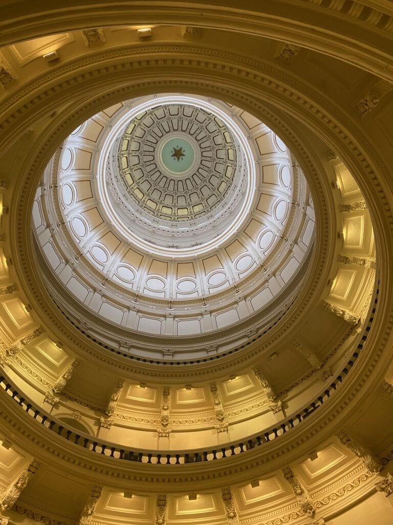 Inside the capitol building in Austin, TX. View of the domed ceiling