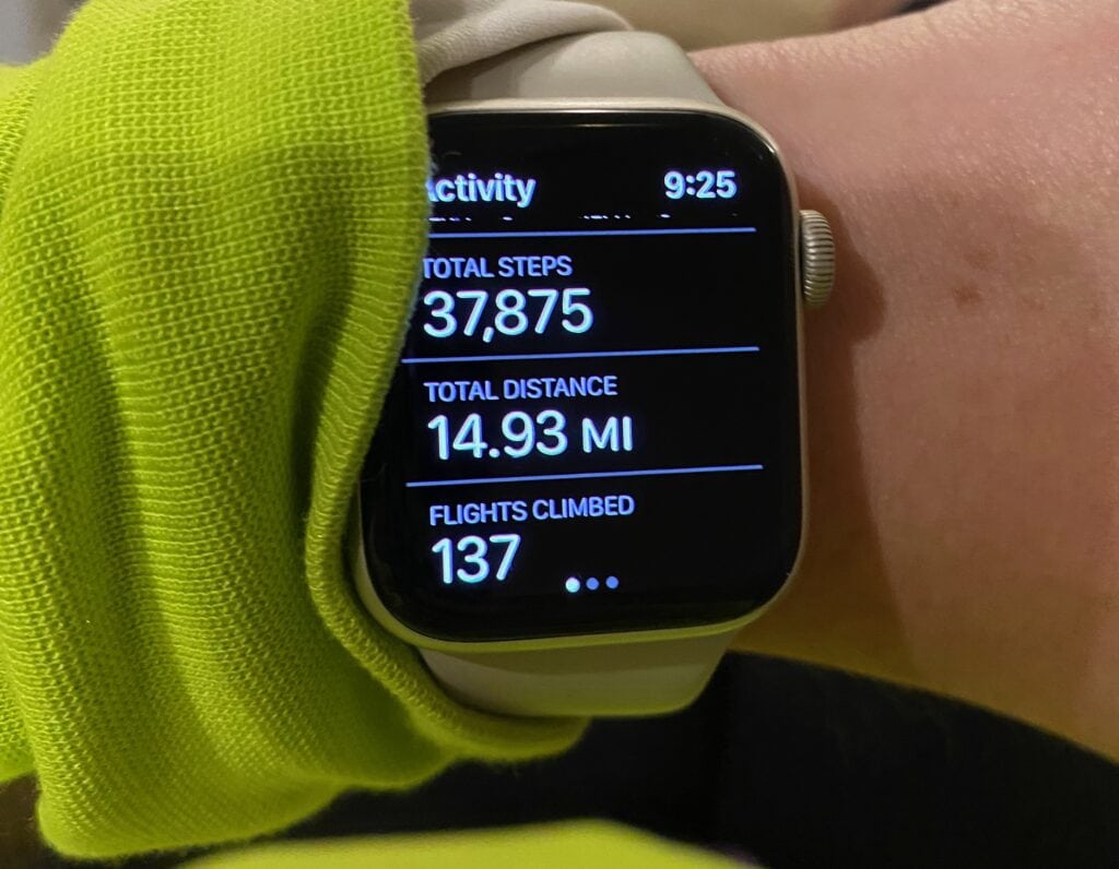 watch with 37,875 steps taken, 14.93 miles